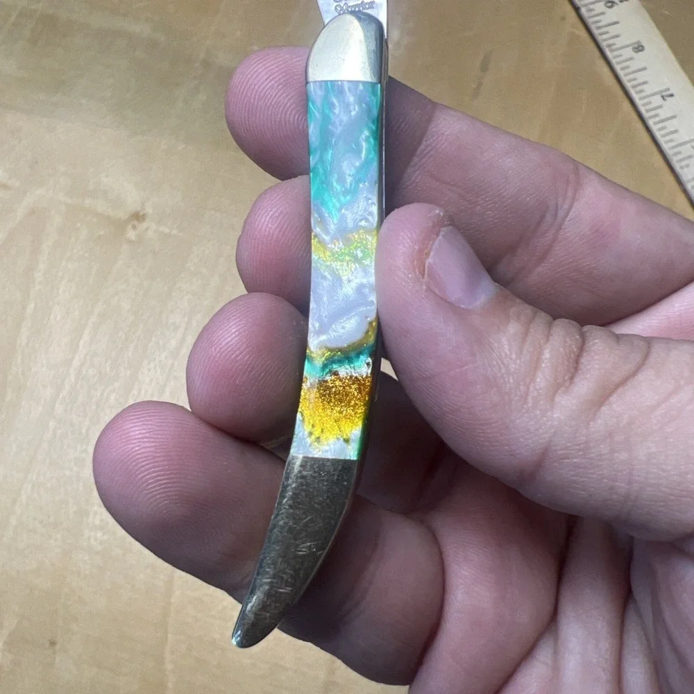 Rare! Michael‎ Prater Toothpick Knife Turquoise, Gold, Ivory Handle